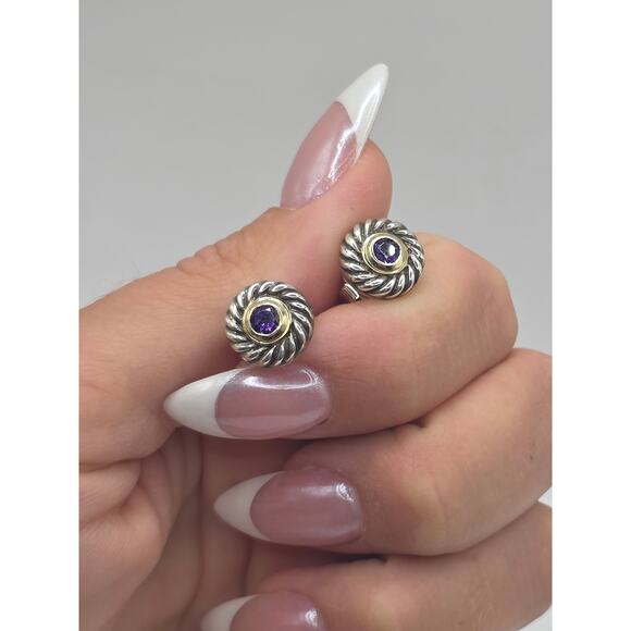 David Yurman Sterling Silver Amethyst Cookie Stud Earrings - Picture 2 of 16